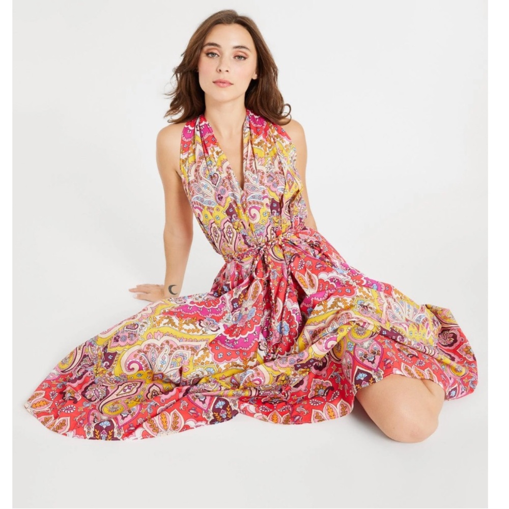 NWT Mille Marilyn Oversized Flowy Paisley Floral Belted Dress in Zanzibar XXS
